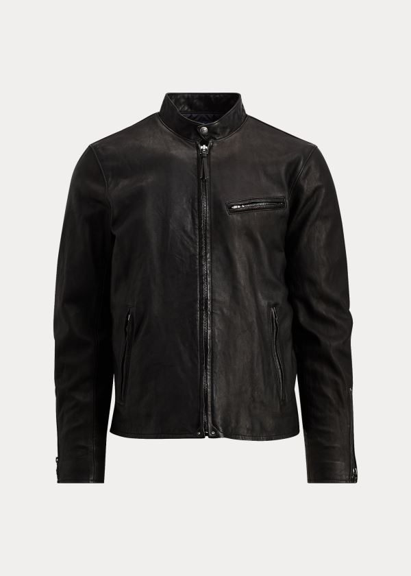 Chaquetas Polo Ralph Lauren Hombre Negros - Lambskin Café Racer - IZVSA7246